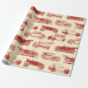 Old-timer Beige Red Vintage Car Pattern Cadeaupapier