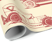 Old-timer Beige Red Vintage Car Pattern Cadeaupapier (Rol Hoek)