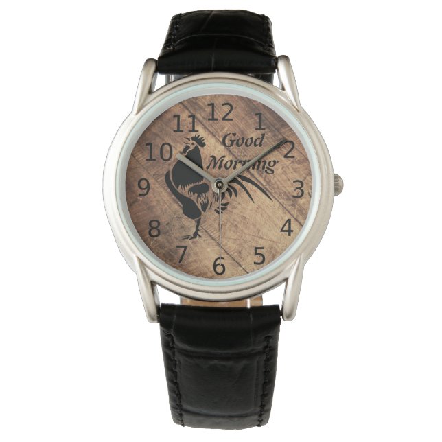Old Timer Black Rooster Silhouette Horloge (Voorkant)