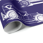 Old-timer Blauw Wit Vintage Car Pattern Cadeaupapier (Rol Hoek)