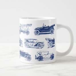 Old-timer Blauw Wit Vintage Car Pattern Grote Koffiekop