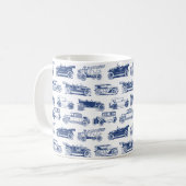 Old-timer Blauw Wit Vintage Car Pattern Koffiemok (Voorkant links)
