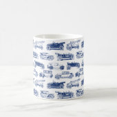 Old-timer Blauw Wit Vintage Car Pattern Koffiemok (Center)