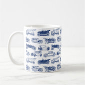 Old-timer Blauw Wit Vintage Car Pattern Koffiemok (Links)