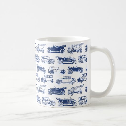 Old-timer Blauw Wit Vintage Car Pattern Koffiemok (Rechts)