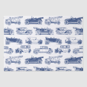 Old-timer Blauw Wit Vintage Car Pattern Tissuepapier