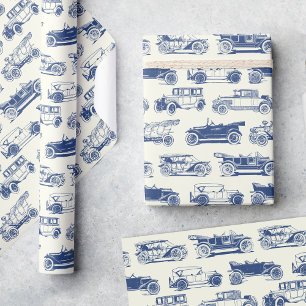 Old-timer Blue Vintage Car Pattern Cadeaupapier