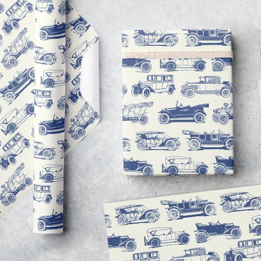Old-timer Blue Vintage Car Pattern Cadeaupapier