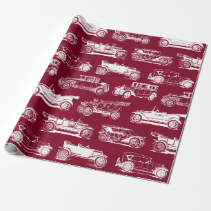Old-timer Bourgogne White Vintage Car Pattern Cadeaupapier