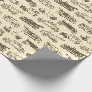 Old-timer Gold Beige Vintage Car Pattern Cadeaupapier