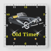 Old Timer Jaguar Wall Clock Vierkante Klok (Voorkant)