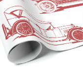 Old-timer rood wit vintage auto patroon cadeaupapier (Rol Hoek)