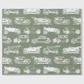 Old-timer Sage White Vintage Car Pattern Cadeaupapier (Vlak)