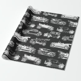 Old-timer Zwart Wit Vintage Car Pattern Cadeaupapier