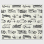 Old-timer Zwart Wit Vintage Car Pattern Cadeaupapier (Vlak)