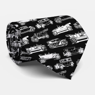 Old-timer Zwart Wit Vintage Car Pattern Stropdas
