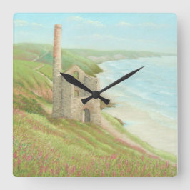 Old Tin Mine, Coast Path, Cornwall in Pastel Clock Vierkante Klok