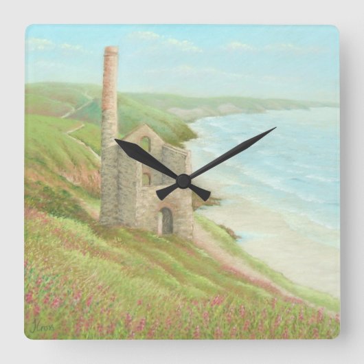 Old Tin Mine, Coast Path, Cornwall in Pastel Clock Vierkante Klok (Voorkant)