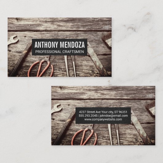 Old Tools Ambachtslieden Wood Work Station Visitekaartje (Voorkant / Achterkant)
