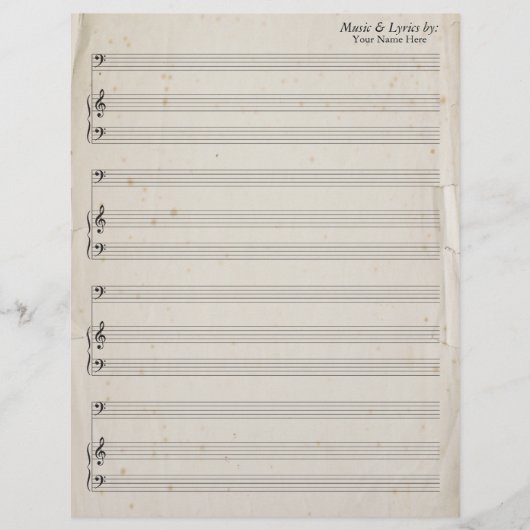 Old Torn Edges Blank Sheet Music Bass Clef (Voorkant)