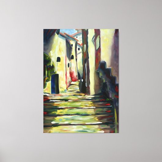 Old Town Alley: Impressionist  Painting wall Art  Canvas Afdruk (Voorkant)