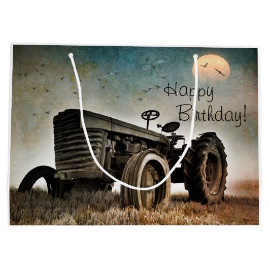 Old Tractor Birthday Groot Cadeauzakje (Achterkant)