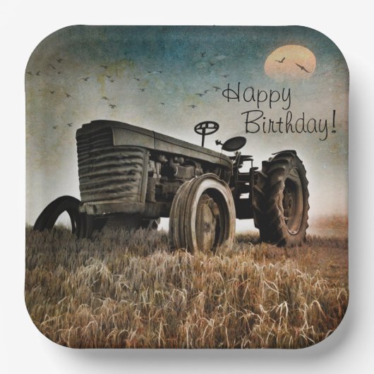 Old Tractor Birthday Papieren Bordje (Voorkant)