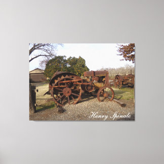 Old tractor from days gone by on canvas  afdruk