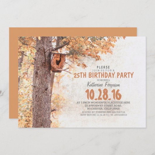 Old Tree and Bird House Rustic Herfst Verjaardagsf Kaart (Voorkant / Achterkant)