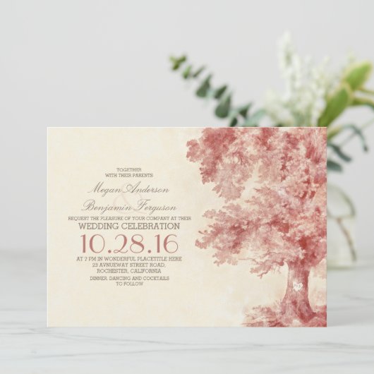 Old Tree Blush waterverf huwelijksuitnodigingen Kaart (Staand voorkant)