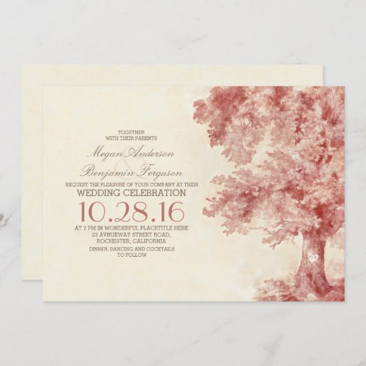 Old Tree Blush waterverf huwelijksuitnodigingen Kaart (Voorkant / Achterkant)