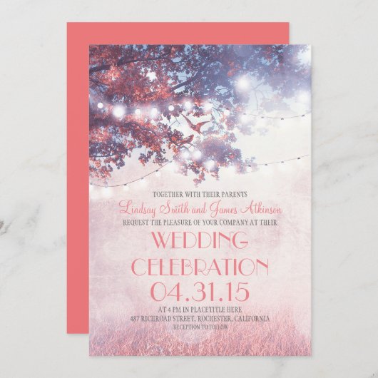 Old Tree Lights & Birds Uitnodiging (Voorkant / Achterkant)