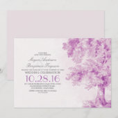 Old Tree paarse waterverf huwelijksuitnodigingen Kaart (Voorkant / Achterkant)