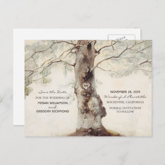 Old Tree Rustic Save the Date Briefkaarten (Voorkant / Achterkant)
