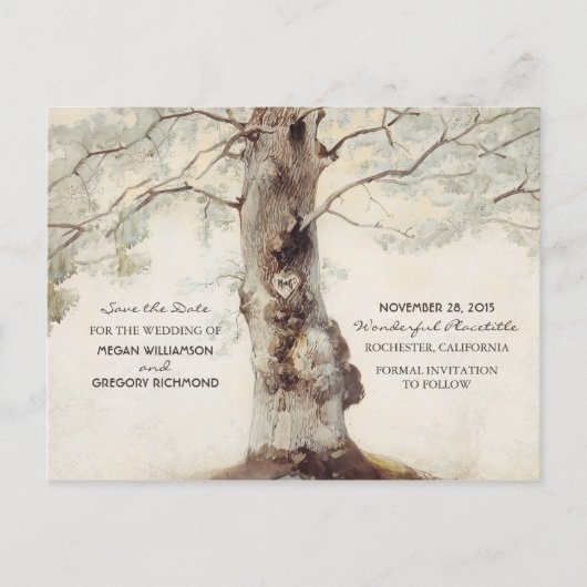 Old Tree Rustic Save the Date Briefkaarten (Voorkant)