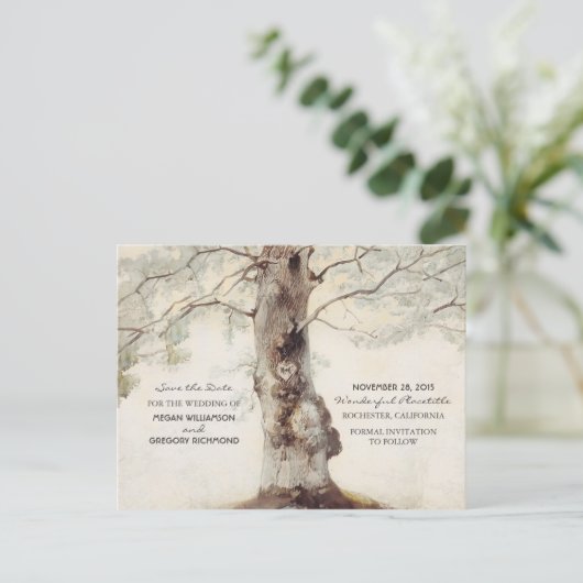 Old Tree Rustic Save the Date Briefkaarten (Staand voorkant)