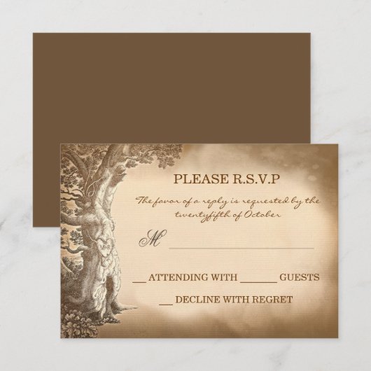 Old Tree rustieke bruiloft RSVP kaarten Kaartje (Voorkant / Achterkant)