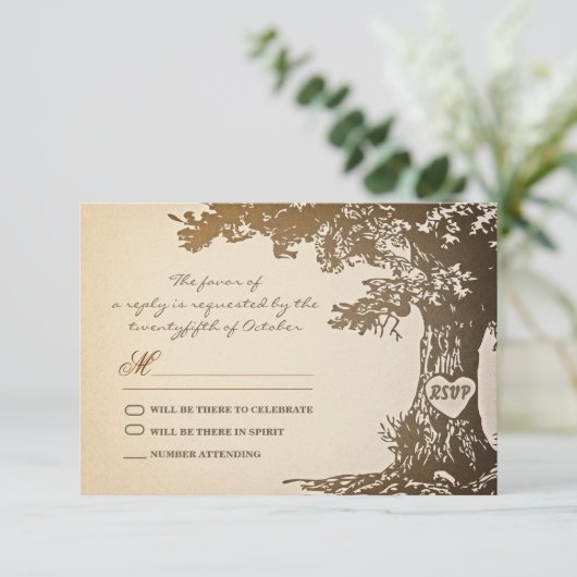 Old Tree Vintage Wedding RSVP Design (Staand voorkant)