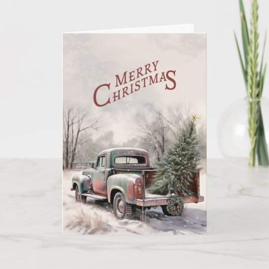 Old Truck and Christmas Tree Greeting Card Kaart (Voorkant)