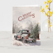 Old Truck and Christmas Tree Greeting Card Kaart (Gele Bloem)