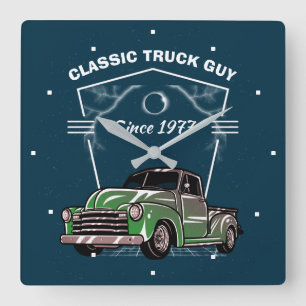 Old Truck Classic Truck Guy Green Chevy Date Blue Vierkante Klok