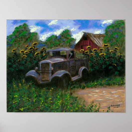 Old Truck with Sunflowers Poster (Voorkant)