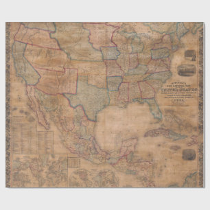 Old U.S. Map Rolled Wrapping Paper Gift Wrap Cadeaupapier