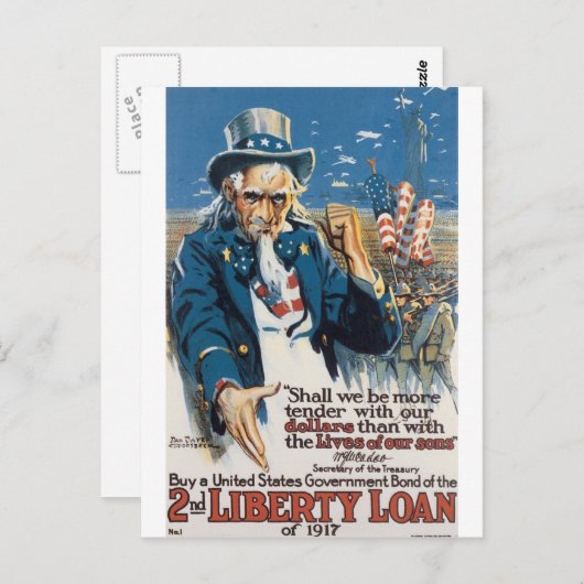 Old "Uncle Sam" U.S. War Poster circa 1917 Briefkaart (Voorkant / Achterkant)