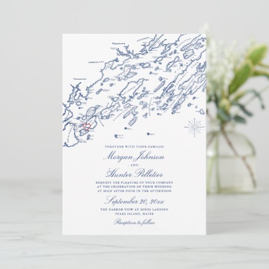 OLD VERSION Casco Bay Map Weddenschap Save The Date (Staand voorkant)