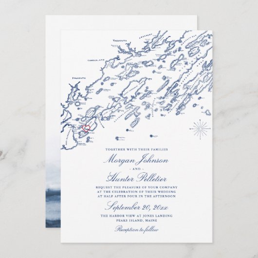 OLD VERSION Casco Bay Map Weddenschap Save The Date (Voorkant / Achterkant)