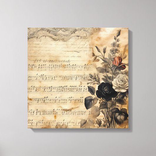 Old Victorian Black and Beige Music Sheet Canvas Afdruk (Voorkant)