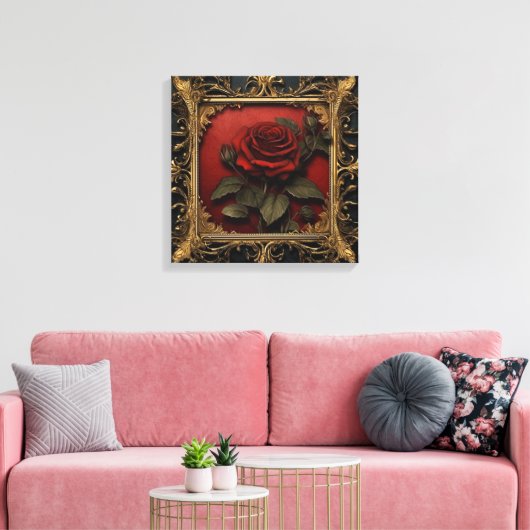 Old Victorian Black with Red Rose Canvas Afdruk (Insitu (Woonkamer))