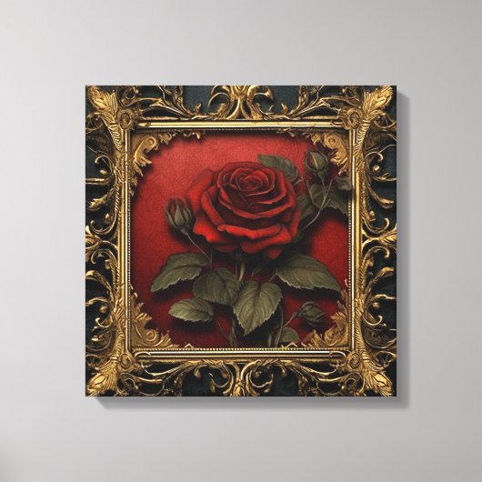Old Victorian Black with Red Rose Canvas Afdruk (Voorkant)
