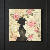 Old Victorian Silouette with Pink Roses Canvas Afdruk